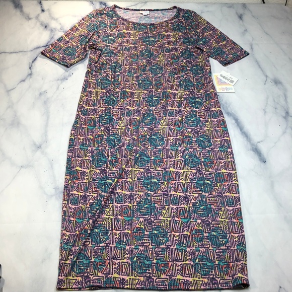 Lularoe Pastel Geometric Julia Fitted Dress - Picture 8 of 8